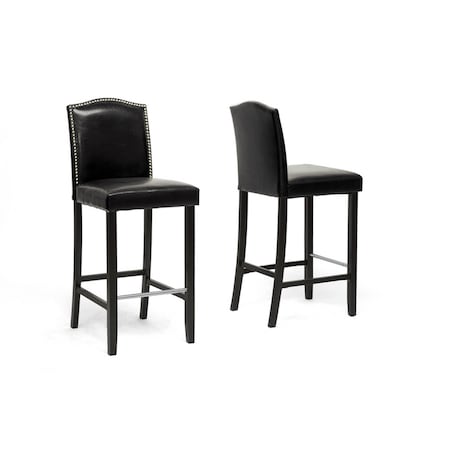 Baxton Studio Libra Black Modern Bar Stool With Nail Head Trim, PK2 85-4296